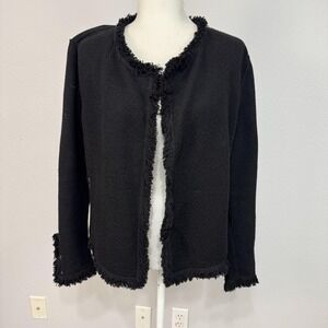 Nic+Zoe Jacket Blazer Women's Large Black Fringe Knit Open Front Zip Pockets